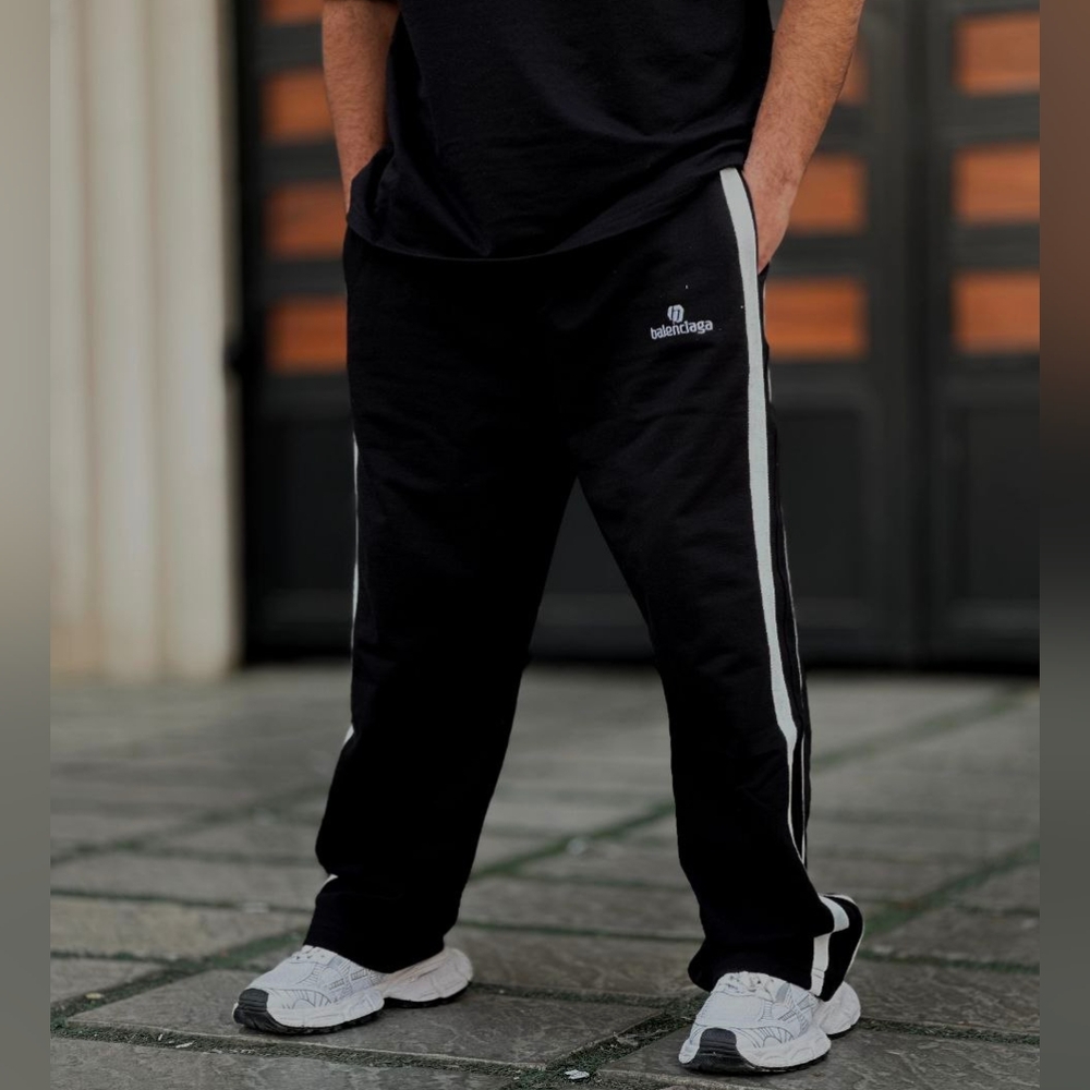 Balenciaga Black Track Pants with White Stripes